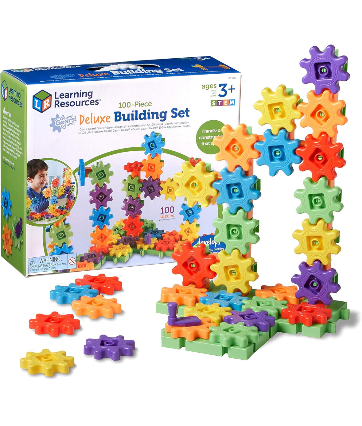 Learning Resources Gears! Gears! Gears! 100-Piece Deluxe Building Set, Gears Toys for Kids, STEM Construction Toy Set, Puzzle, 100 Pieces, Ages 3
