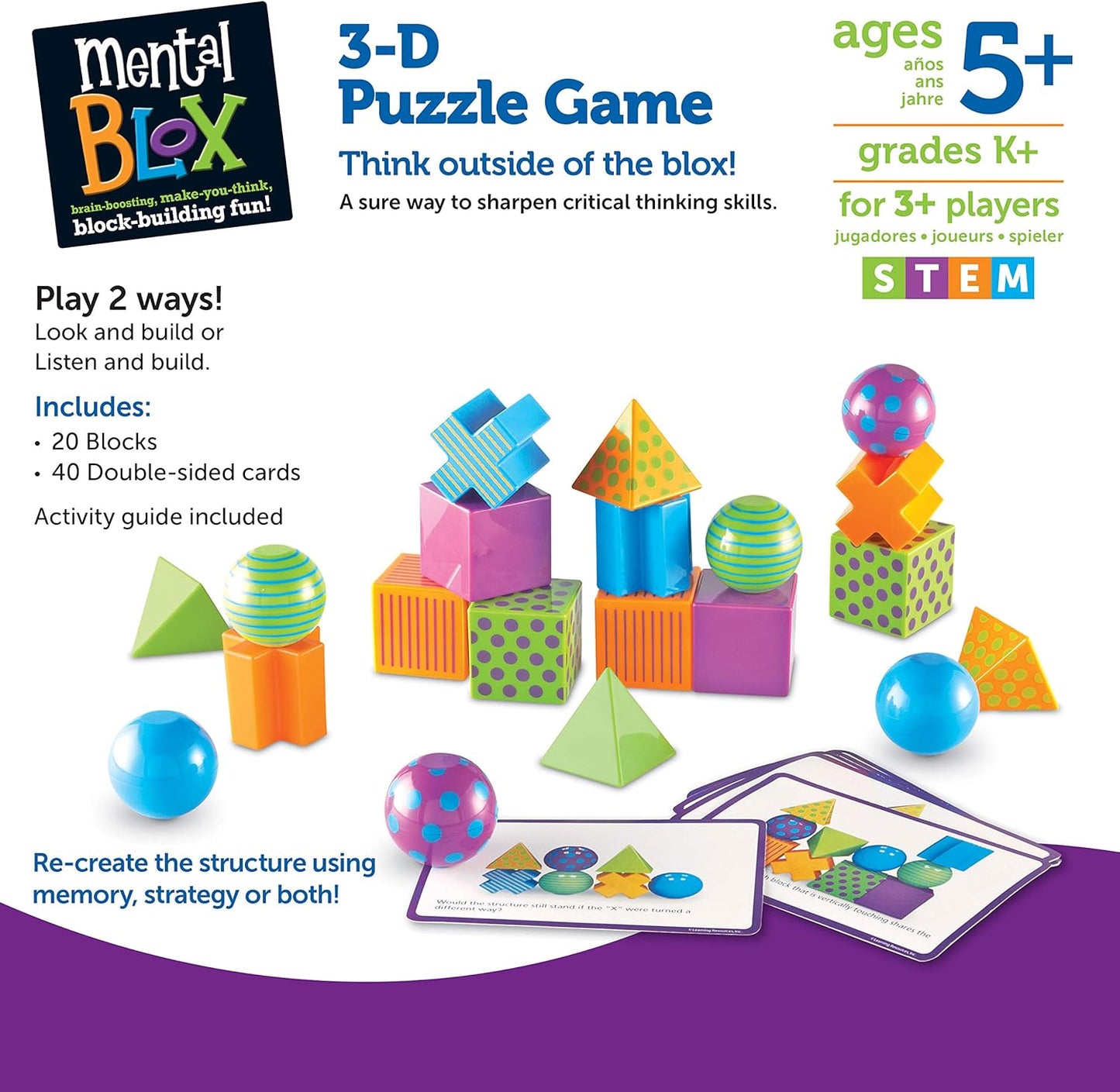 Learning Resources Mental Blox Critical Thinking Game, Educational Games for Kids, Brain Teaser Games, STEM Games, 40 Piece Set, Ages 5+
