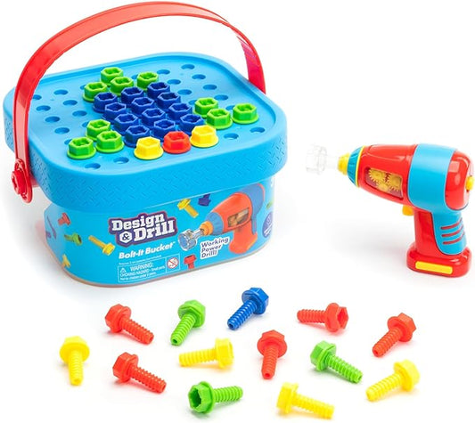 Educational Insights Design & Drill Bolt-It Bucket, Portable, Travel Friendly Drill Toy Set Medium