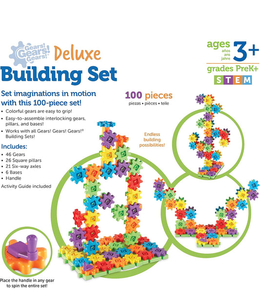 Learning Resources Gears! Gears! Gears! 100-Piece Deluxe Building Set, Gears Toys for Kids, STEM Construction Toy Set, Puzzle, 100 Pieces, Ages 3