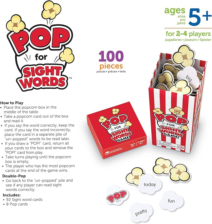 Learning Resources LER8430 Pop For Sight Words Game, Vocabulary/Literacy Game, 92 Cards, Ages 5+