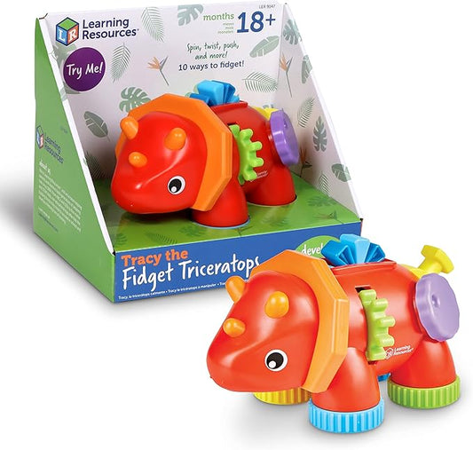 Learning Resources Tracy The Fidget Triceratops,1 Piece, Ages 18 Months+, Baby Toys,Sensory Toys for Toddlers, Fine Motor Toys,Montessori Toys