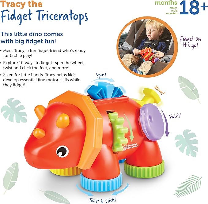 Learning Resources Tracy The Fidget Triceratops,1 Piece, Ages 18 Months+, Baby Toys,Sensory Toys for Toddlers, Fine Motor Toys,Montessori Toys